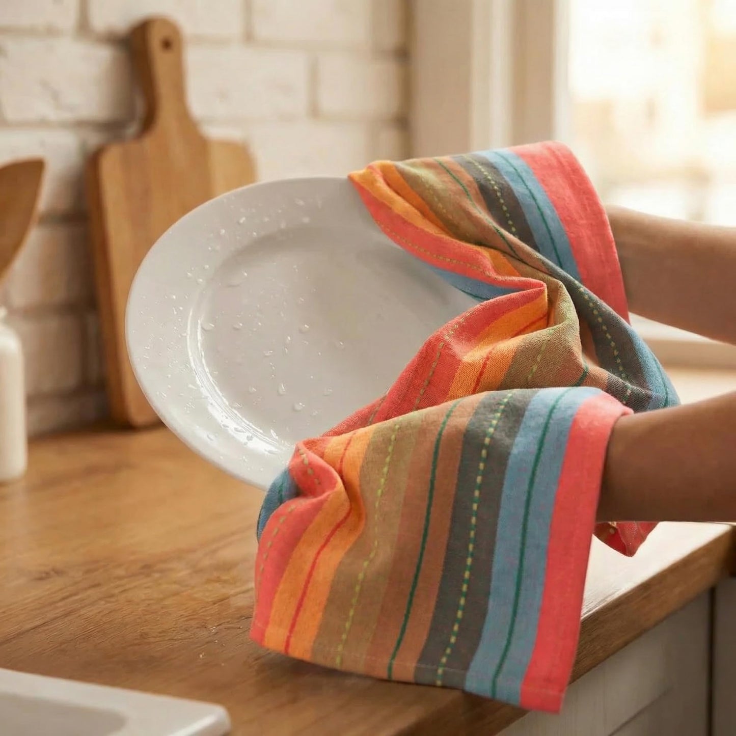 Urban Villa Kitchen Towels 100% Cotton Dish Towels for Kitchen (Set of 6) 20"x30" Highly Absorbent Kitchen Linen Set with Hanging Loop Dish Cloths Perfect for Drying Dishes Cleaning Towels - Red Multi