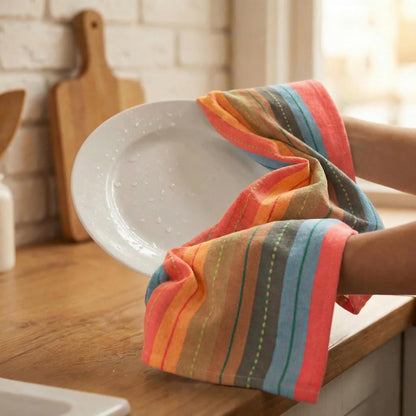 Urban Villa Kitchen Towels 100% Cotton Dish Towels for Kitchen (Set of 6) 20"x30" Highly Absorbent Kitchen Linen Set with Hanging Loop Dish Cloths Perfect for Drying Dishes Cleaning Towels - Red Multi