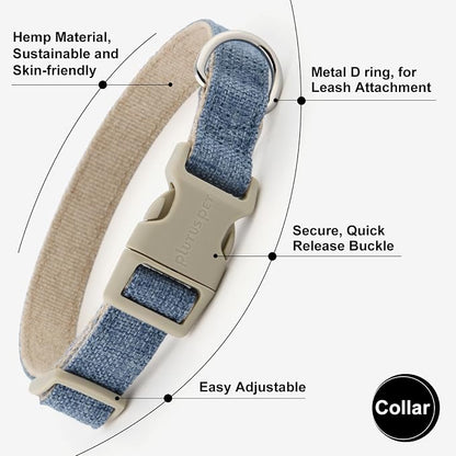 Plutus Pet Cotton Hemp Dog Collar and Leash Set, Adjustable Collar for Small, Medium, and Large Dogs, Heavy Duty and Soft on Skin, Haze Blue, S