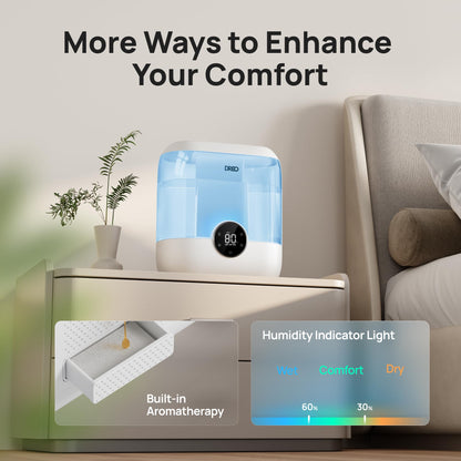 Dreo 6L Top Fill Humidifiers for Bedroom, 60H Runtime 28 dB Quiet Supersized Cool Mist Air Humidifiers for Large Room, Baby Nursery, Plant, Indoor, Night Light, Easy to Clean, Precise Humidity Control