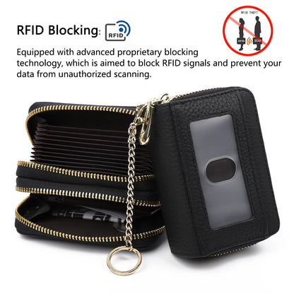 imeetu RFID Credit Card Holder, Small Leather Double Zipper Card Case Wallet for Women (Max,Black)