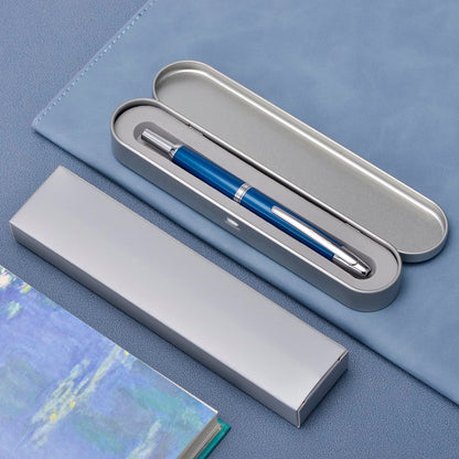 Jinhao 10 Press Fountain Pen with Box, Pearl Blue Retractable Extra Fine Nib with Ink Converter Set (Silver Clip)