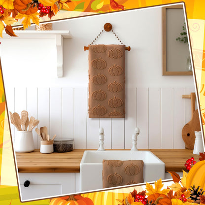 Mindsoft 2 Pcs 3D Brown Pumpkin Jacquard Fall Hand Towels for Bathroom Pumpkin Towels Thanksgiving 100% Cotton Soft Absorbent Decorative Weave Bathroom Decor Gift, 13.7 x 29.5 Inch