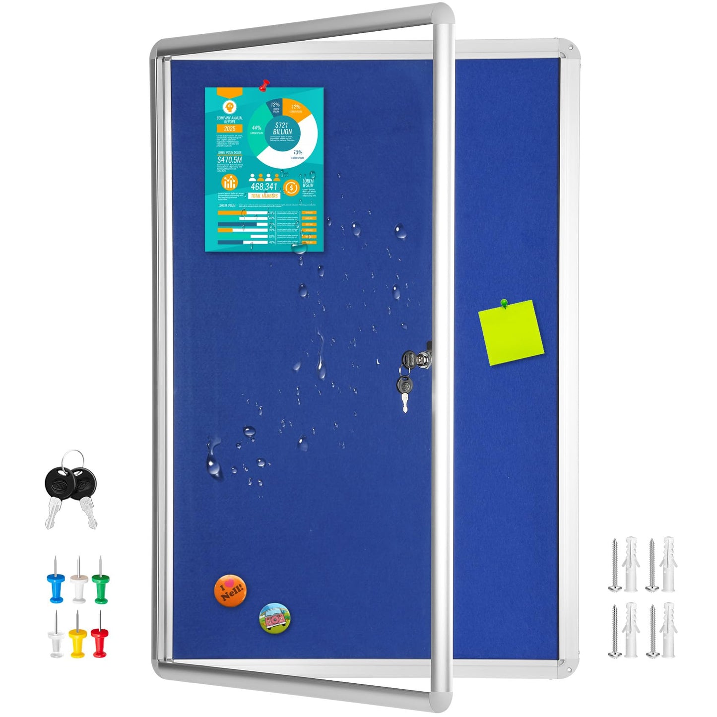 Magula 36"x24" Enclosed Bulletin Board Tamper-Proof Dispaly Case, Aluminium Frame, Shatter Resistant Lockable Bulletin Board, Lockable Noticeboard for School, Office, Commercial, Hospital etc