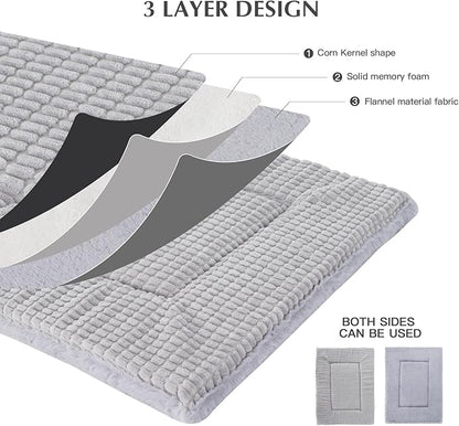 BVAGSS Dog Bed Mat,Reversible Crate Pad, Memory Foam Beds, Soft Warm Pet Cushion for Small Medium Dogs, Washable Pet Sleeping Mattress Kennel Bed Pad XH079 (24''x18''x1.6'',Grey)