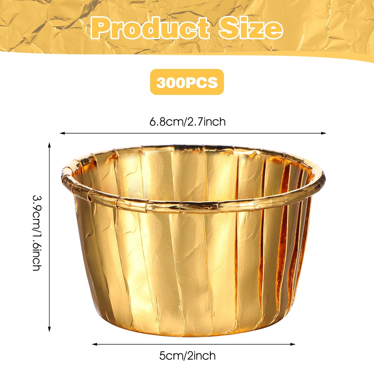 300 Pack Gold Cupcake Cups Bulk Disposable Foil Muffin Liners 3.5 oz Wrappers for Baking Aluminum Paper Mini Metallic Disposable Holiday Party Wedding Festival Supply(Gold)