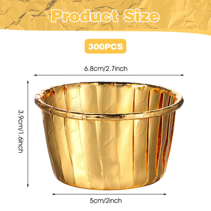 300 Pack Gold Cupcake Cups Bulk Disposable Foil Muffin Liners 3.5 oz Wrappers for Baking Aluminum Paper Mini Metallic Disposable Holiday Party Wedding Festival Supply(Gold)