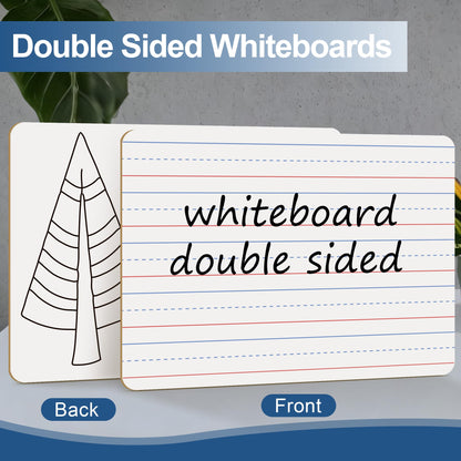 Dry Erase Boards, 24 Pack 9 x 12 Inch Mini Portable Practice White Boards with 24 Markers, 24 Erasers, Double Sided Personal Small Whiteboards with Lines for Kids, Students, Teachers Classroom School