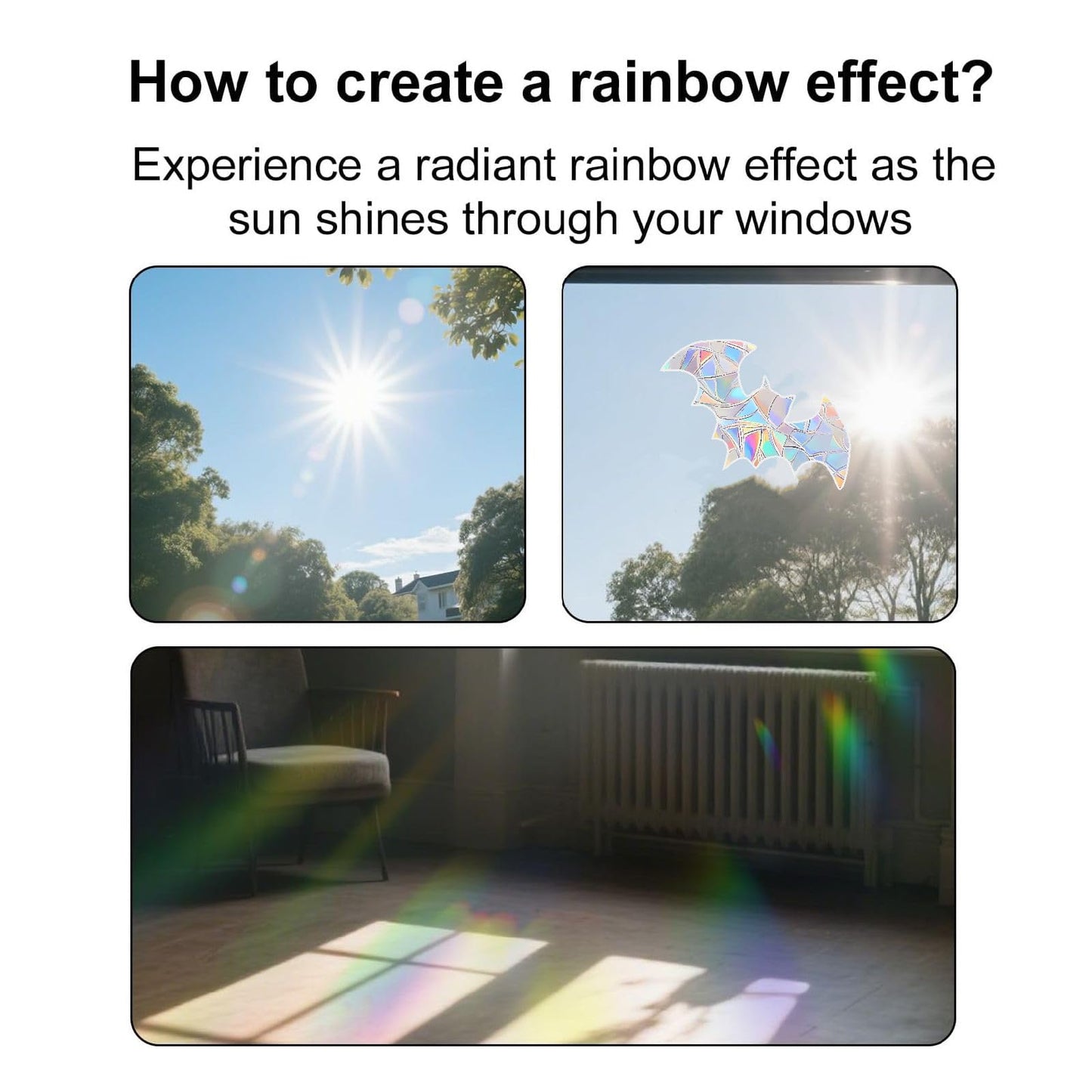 36PCS Halloween Bats Decoration Spider Web Spider Window Clings Anti-Collision Decals to Save Birds, Non-Adhesive Prismatic Window Clings Rainbow Stickers
