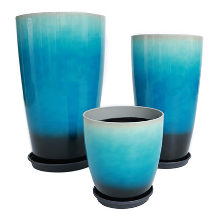 MinCHI257 24,21,11 Inch Large Plastic Planters with Drainage Hole and Saucer - Set of 3 Tall Plant Pots Indoor Flower Pot Tall Round Planters Outdoor Large Tall Planter