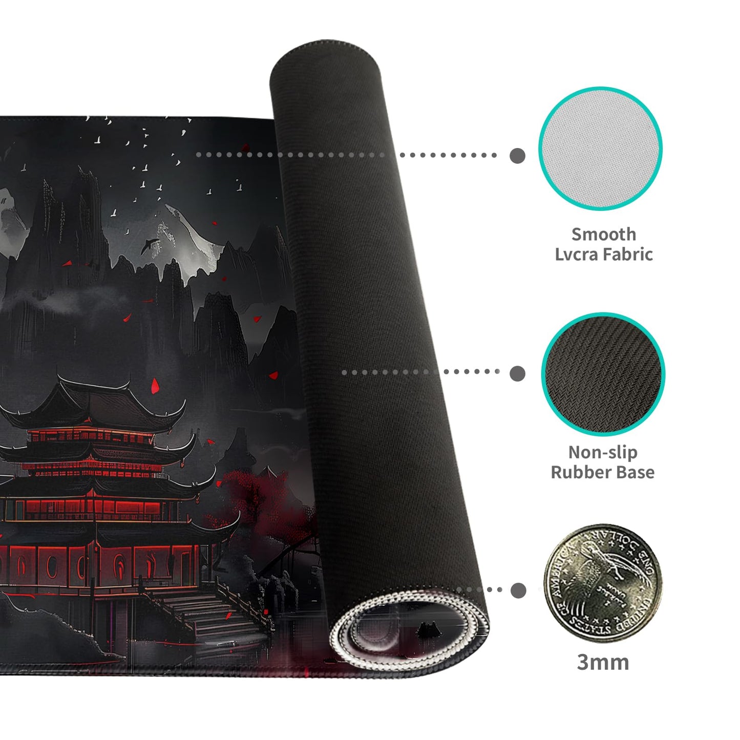 Japanese Desk Mat Mouse Pad Dark Moon Gaming Desk Pad XL Large Mouse Mat Office Decor Accessories (Mountain Moon)