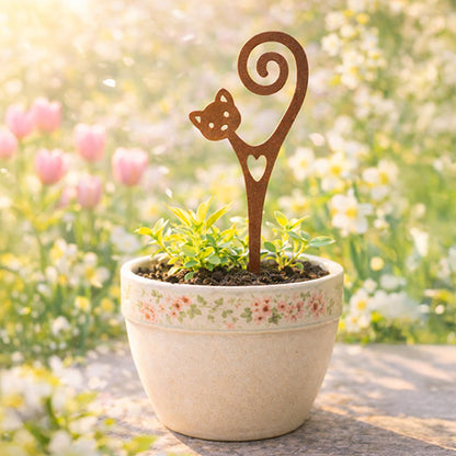 STEELDECO Cat Garden Stake A Powder-Coated Metal Plant Pick & Cute Decor for Indoor & Outdoor Planters and Gardens