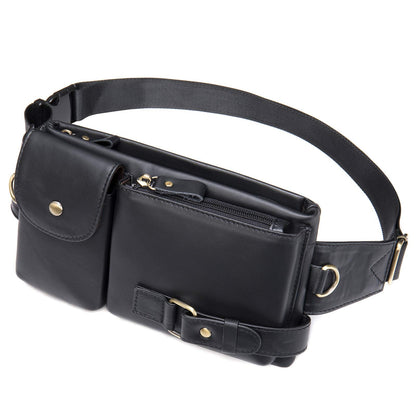 NIUCUNZH Cowhide Waist Fanny Pack-Genuine Leather and Slim with Adjustable Waistband Black