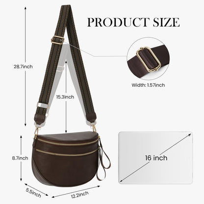 Leather Crossbody Fanny Pack Trendy Bum Bag Double Zip Multi Compartment with 2 Adjustable Straps Daily Belt Purse for Women