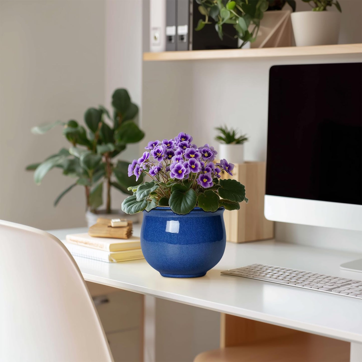 Teagas 6 Inch Self Watering Pots, Ceramic African Violet Planter with Absorbent Inner Pot, Round Flower Pot for Indoor Plants, Ceramic Pots for Plants, Room Home Decor, Plant Lover Gifts, Blue