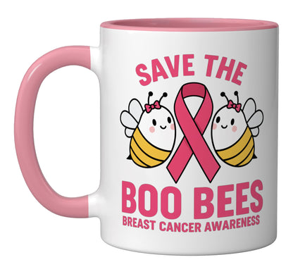 Halloween Save The Boo Bees Breast Cancer Awareness Ribbon Ceramic Mug, Pink/White