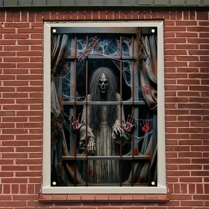 Tomhong Halloween Window Cover 31x47 Inch Scary Skeleton Ghost Window Banner HauntedHouse Decoration Bloody Hands Cobwebs Horror Indoor Outdoor Wall Spooky Party SeasonalDecor