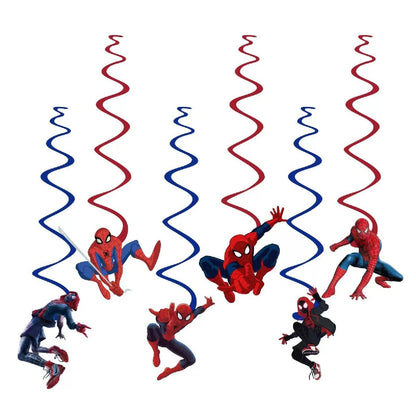 52pcs Spider Birthday Decorations Pack - Cartoon Spider Party Decorations Supplies with Balloons, Banner, Backdrop, Cake/Cupcake Toppers, Hanging Swirls & Tablecloth