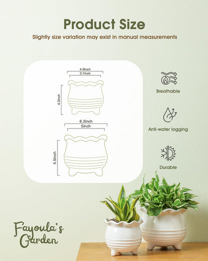 Fayoula Ceramic Planter, 2 Piece Ceramic Planter Set with Drainage Hole for Home and Office, Indoor Plant Potting, Suitable for Succulents, Bonsai, Snake Grass and Money Tree, etc. (White)