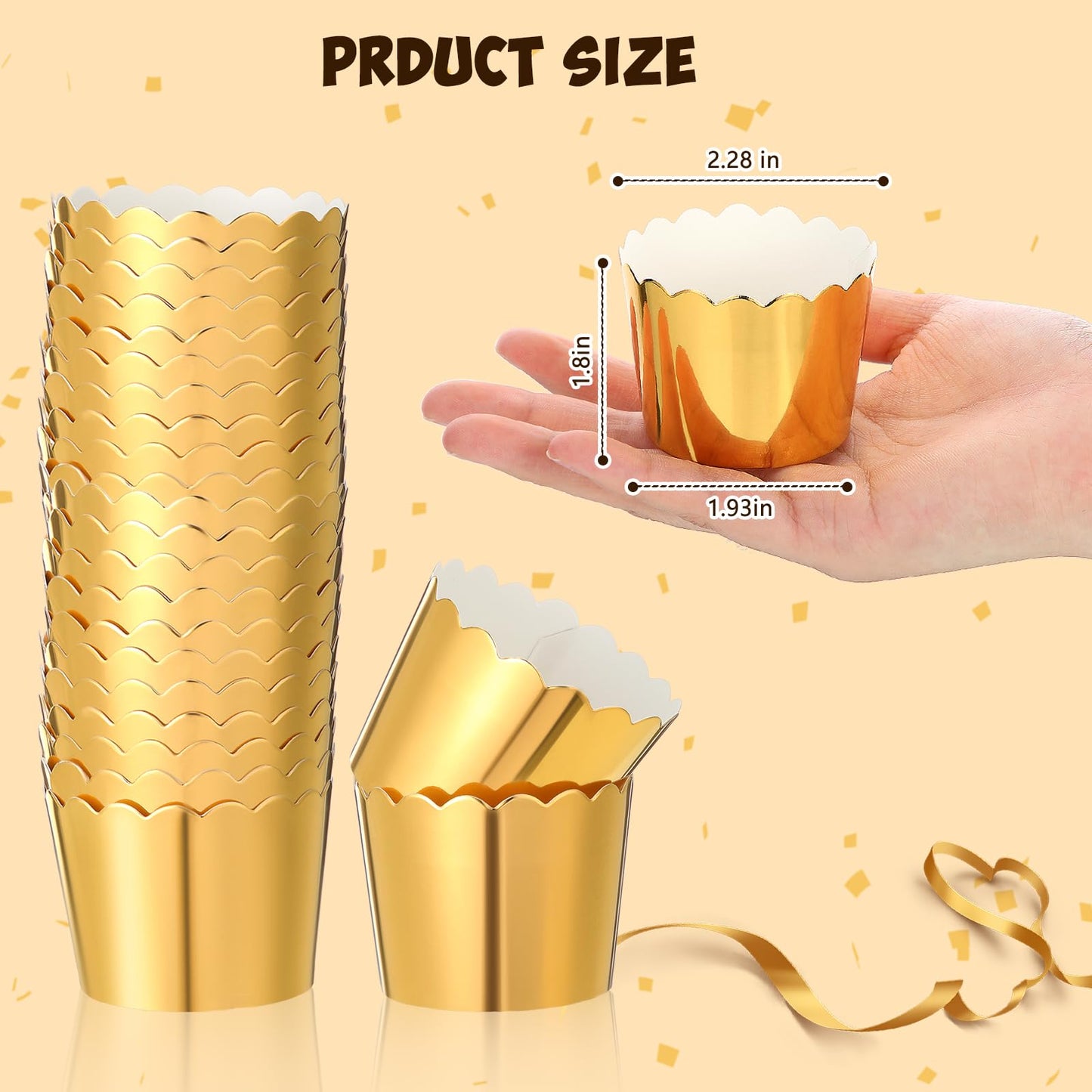 Meanplan 100 Pcs Graduation Cupcake Liners Cupcake Wrappers Foil Baking Cups Sturdy Muffin Baking Cups for Class of 2026 Wedding Birthday Grad Party Decoration, 1.97 x 1.77 Inch (Gold)