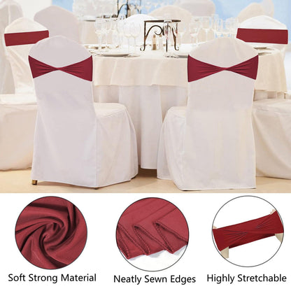 WYFMYD Spandex Burgundy Chair Sashes 50 Pcs Burgundy Sashes Bows Elastic Chair Cover Bands Ties Without Buckle for Wedding Party Events Ceremony Birthday