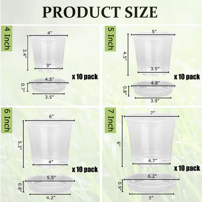 DUNPUTE 40 Pack 4/5/6/7 Inch Clear Nursery Pots with Drainage and Saucer, Clear Plastic Planter Pots for Plants, Flexible Seed Starting Pots for Succulents, Small Herbs, Annual Flowers