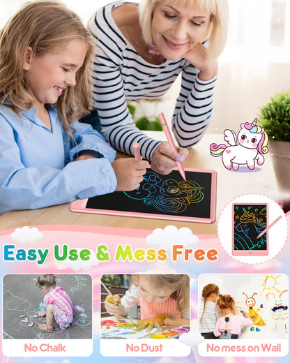FLUESTON LCD Writing Tablet for Kids, 10 Inch Doodle Board, Colorful Drawing Pad for Toddler, Educational Travel Toy Gifts for 3-8 Year Old Girls Boys, Erase Lock Writing Board - Pink