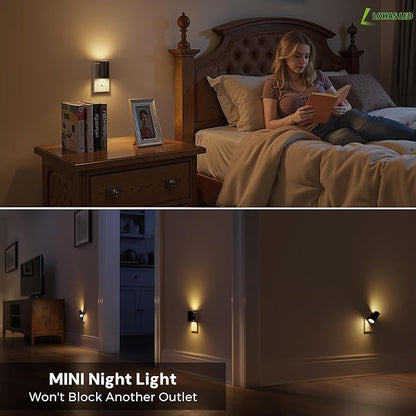 L LOHAS LED Night Light, Mini Night Lights Plug into Wall, Light Sensor, 2 Level Brightness, Soft White 3000K, Rotating Nightlight Plug in Wall for Adult Kids Hallway Bedroom Bathroom Stairway, 6 Pack