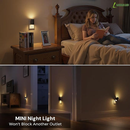 L LOHAS LED Night Light, Night Lights Plug into Wall, Light Sensor, 2 Level Brightness, Soft White 3000K, Mini Rotating Nightlight Plug in Wall for Adult Kids Hallway Bedroom Bathroom Stairway, 2 Pack