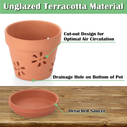 JUXYES Pack of 3 Small Terracotta Orchid Pot with Holes and Saucers, 6 Inches Clay Orchid Planter Pots for Repotting, Plant Flower Pots for Orchid Indoor and Outdoor Promotes Air Circulation