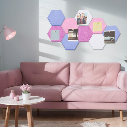 Mindsoft 16 Pcs Hexagon Cork Board for Walls with 50 Wooden Push Pins 6.7 x 5.9 in Felt DIY Tiles Notice with Nano Tape Hanging Bulletin Board for Home Photo Office Memo Note (Pink)