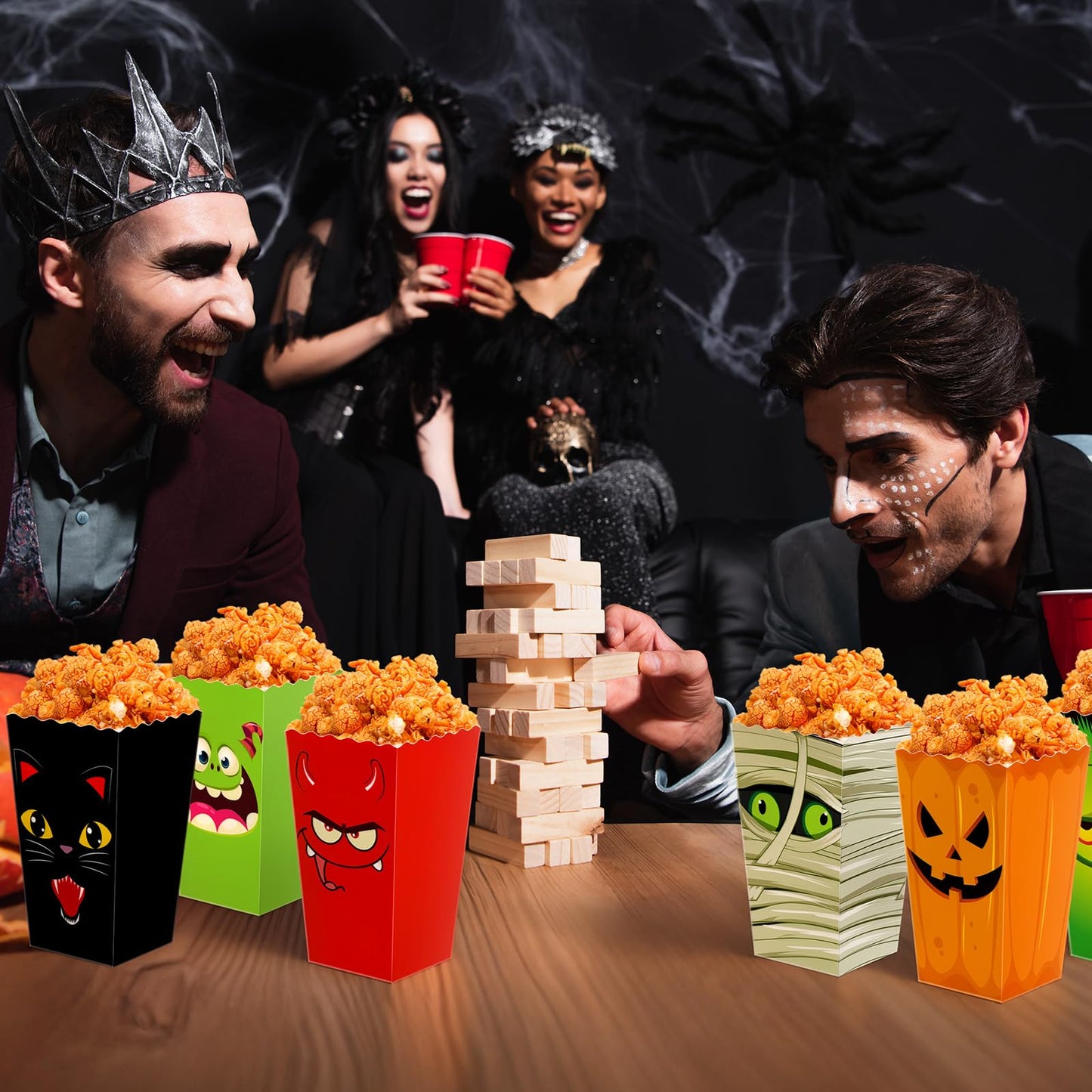 Roshtia 24 Pcs Halloween Popcorn Boxes, 6 Designs Popcorn Bags Containers, Candy Cookie Treat Boxes for Snacks Goodie Bags and Halloween Party Supplies(Demon)