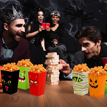 Roshtia 24 Pcs Halloween Popcorn Boxes, 6 Designs Popcorn Bags Containers, Candy Cookie Treat Boxes for Snacks Goodie Bags and Halloween Party Supplies(Demon)