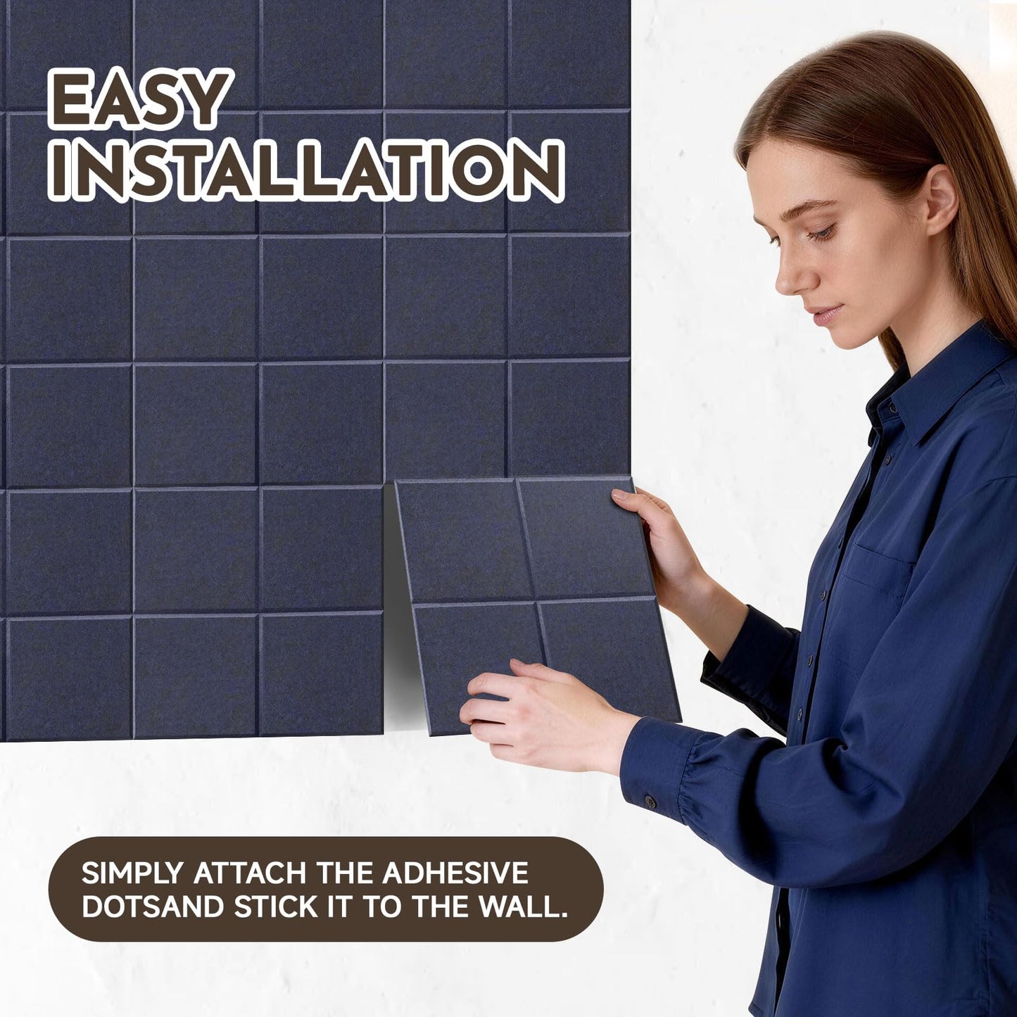 MISSDAY Blue Acoustic Wall Panel Felt Bulletin Board 48" x 36" Cork Board for Wall, 12-Pack Boards with 72 Removable Adhesive Tabs, 50 Pins, Pin Board for Home Office Classroom Soundproof Wall Tile