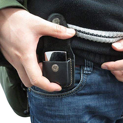 Handmade Fliptop Leather Lighter Pouch Holder Case with Pocket Belt Loop (Lion-Black)