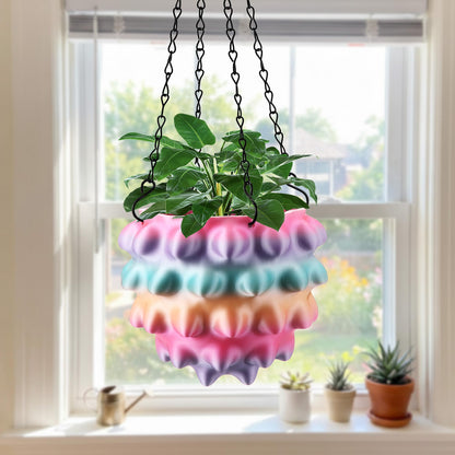 Enhon 7 Inch Hanging Planters for Indoor Plants, Unique Hanging Pots for Plants with Drainage and Hanger Baskets Hangers, Spiked Orb Plant Hanger, Silky Rainbow Finish