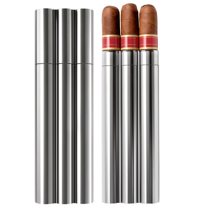 OGABEL Cigar Case For 3 Cigars(Ring Gauge 42-50) Stainless Steel, Portable Travel Cigar Tube Holder, Metal Cigar Storage Case for Pocket or Travel, Cigar Accessories Gift for Men Cigar Lovers