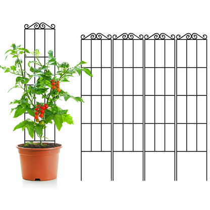 ARIFARO 57.5'' Metal Garden Trellis for Climbing Plants,(Pack of 4) Indoor/Outdoor Sturdy Plant Trellis for Potted Plants,House Plants, Climbing Vines, Black