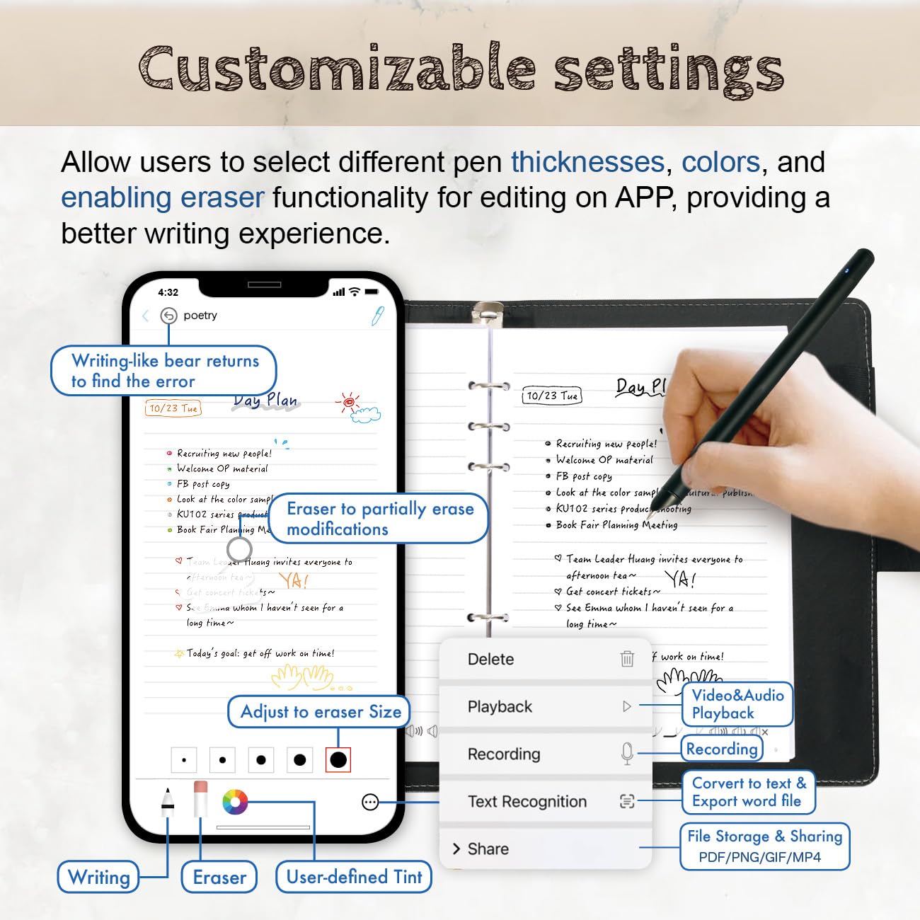 Ophaya 2 in 1 Digital Pen Smart Pen Writing Set, Includes Smartpen, Notebook, Use with Ophaya App for Notes Taking, Recording, Storing