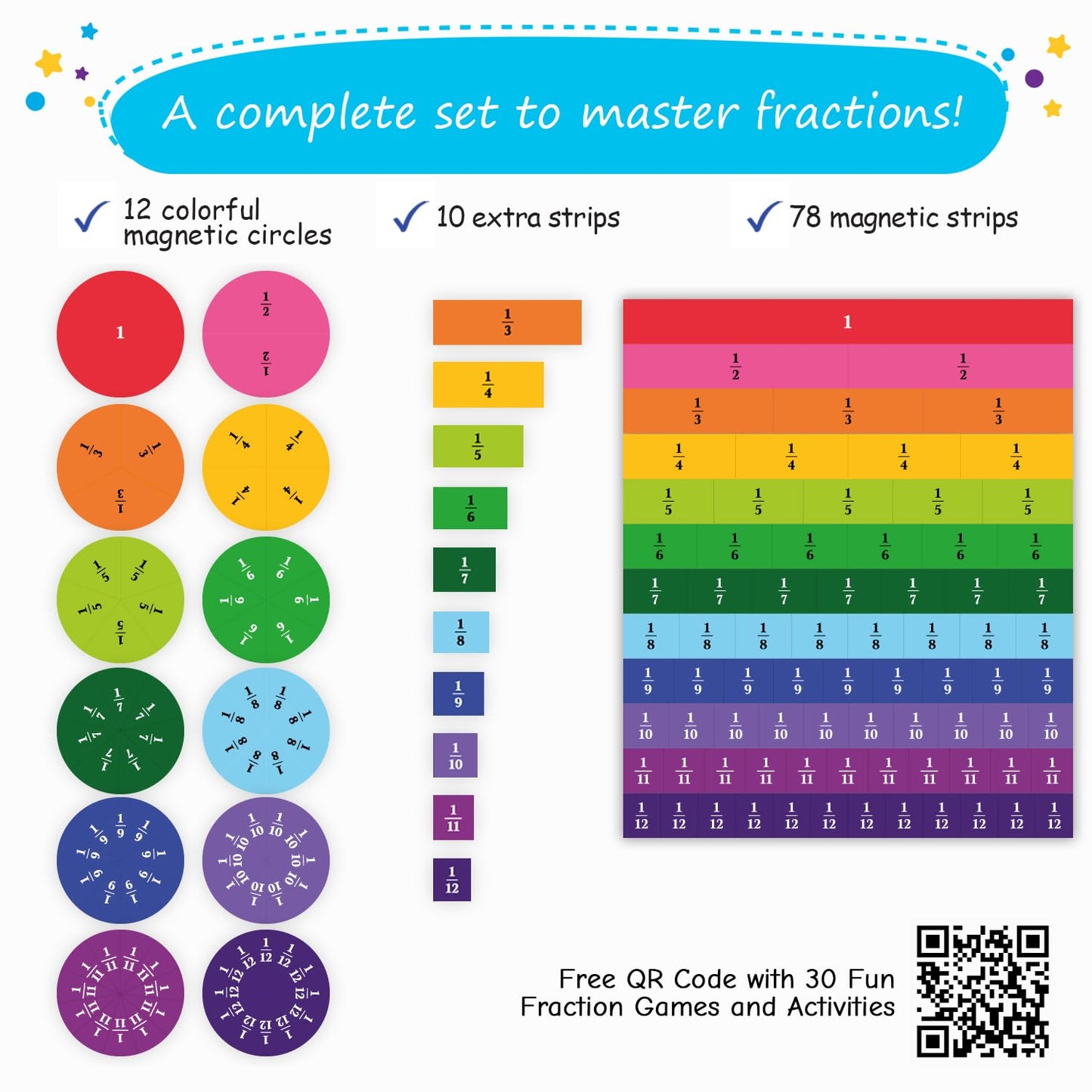 Simply Magic 166 PCS Magnetic Fraction Tiles and Circles & 112 PCS Yummy Magnetic Fractions