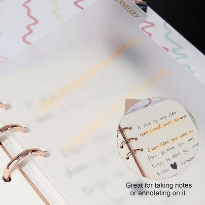 A5 Plastic Binder Dividers 6 Holes Durable Plastic Tab Dividers for 6-Ring Binders, Notebooks, Planners (Clear - 2Sets & Stickers)