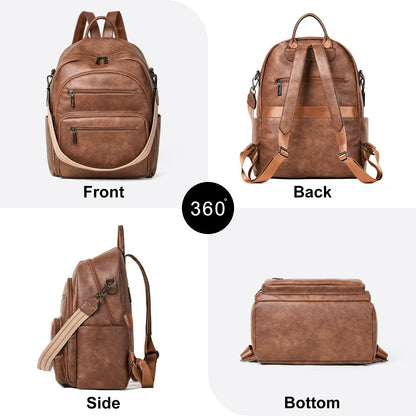 LATMAP Backpack Purse for Women Laptop Backpack, Leather Travel Backpack Shoulder Bag Teacher College Daypack Work Handbag fits 14" Laptop-Brown