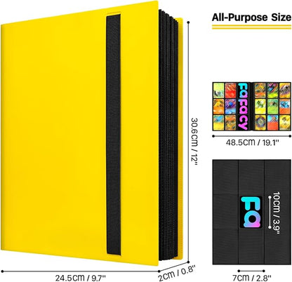【2026】Trading Card Binder 9 Pocket, Premium Sports Collection Binder Game Cards Book with Sleeves Side Loading, Anti-open Strap Double Sided Waterproof 360 Card Folder