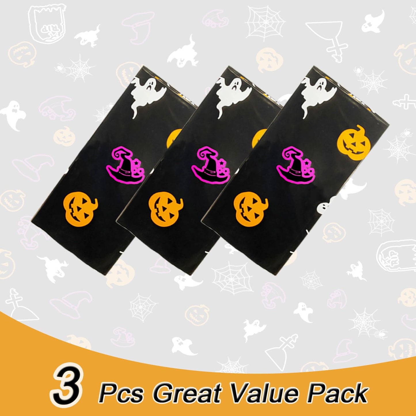 Ymsone 3 Pack Halloween Spider Web Tablecloths Plastic, 54 x 108 Inch Disposable Rectangle Table Cover for Halloween Party Decorations Indoor, Black Pumpkin Ghost Witch Table Cloth