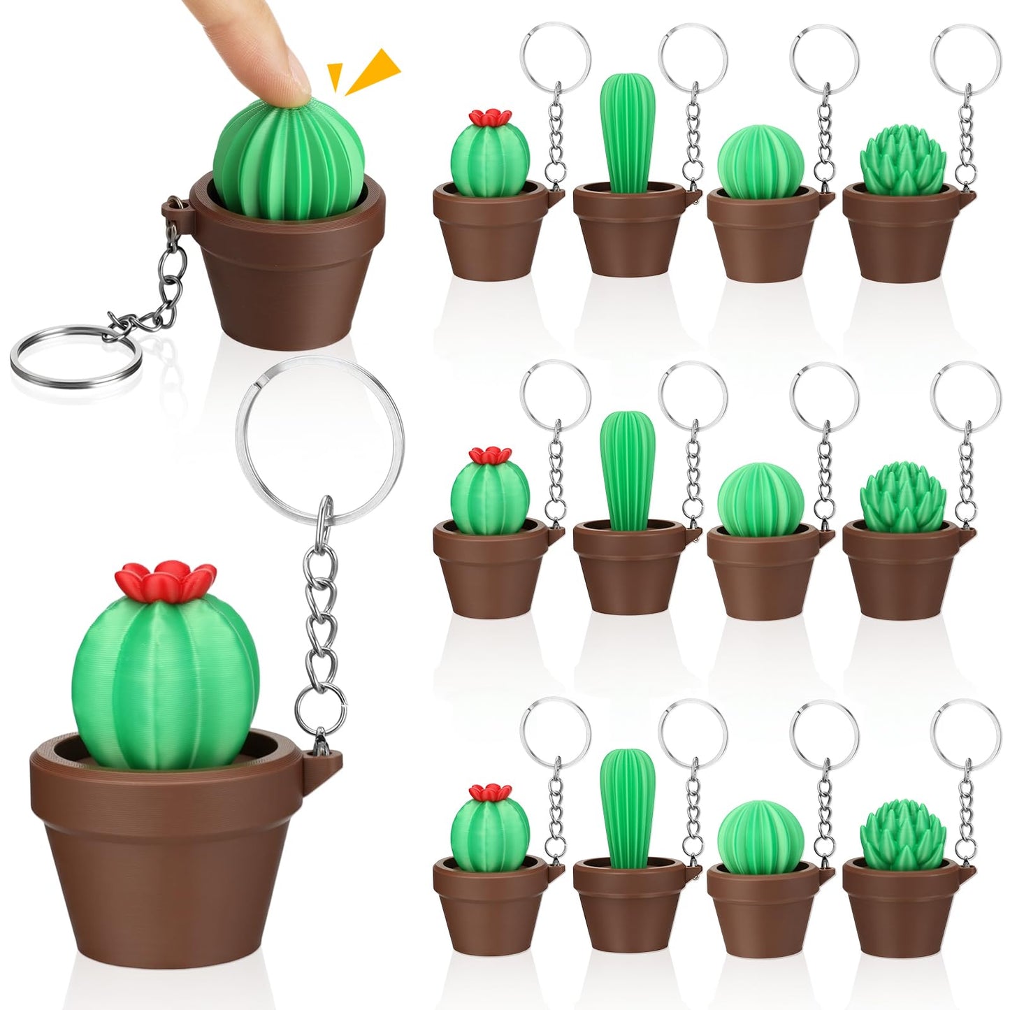 Kenning 12 Pcs Cactus Clicker Fidget Keychain Bulk, 3D Sensory Clicker Fidget Keychain Stress Relief Gifts for Adults Coworkers Employees Cinco De Mayo Mexican Fiesta Party Favors
