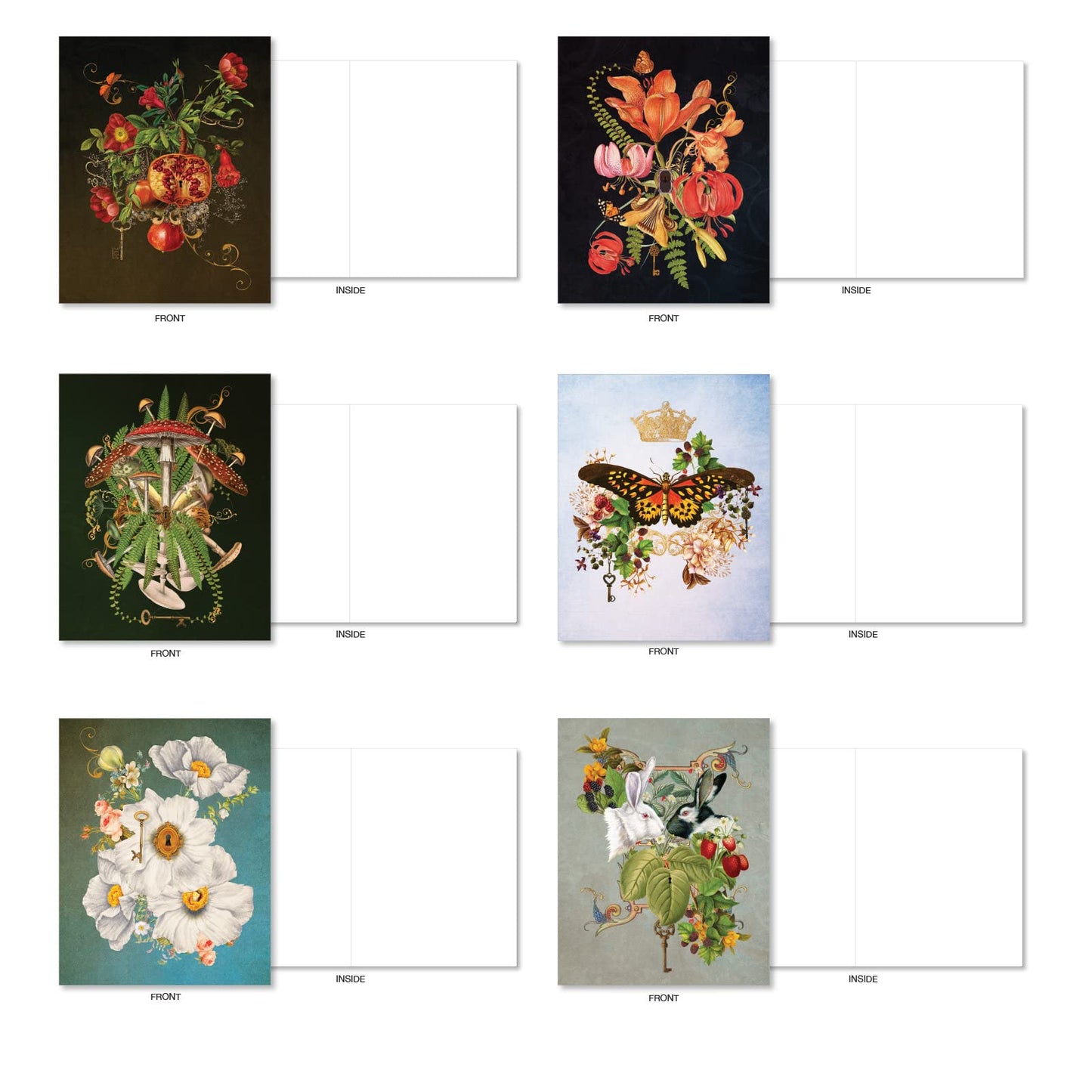 The Best Card Company - 20 Assorted Blank Notes Boxed Set 4 x 5.12 Inch with Envelopes (20 Designs, 1 Each) - Enchanted Garden AM10219OCB-B1x20