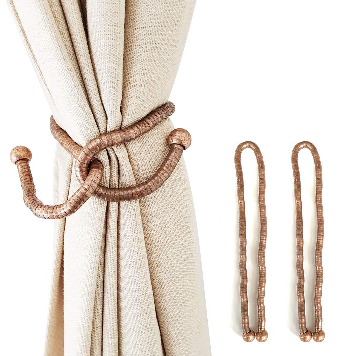 KXLIFE Curtain Tiebacks Clips, Decorative Drapes Holdbacks, Handmade Metal Rope Tiebacks, Creative Window Drapes Twist Tie Backs, Curtain Holders(Antique Copper, 2 Pack)