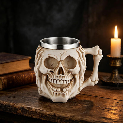 AsAlways Stainless Steel Skull Beer Mug Gothic Beer Stein Novelty Drinking Cup for Wine Coffee Halloween Accessory Gift 400ML/13.5OZ