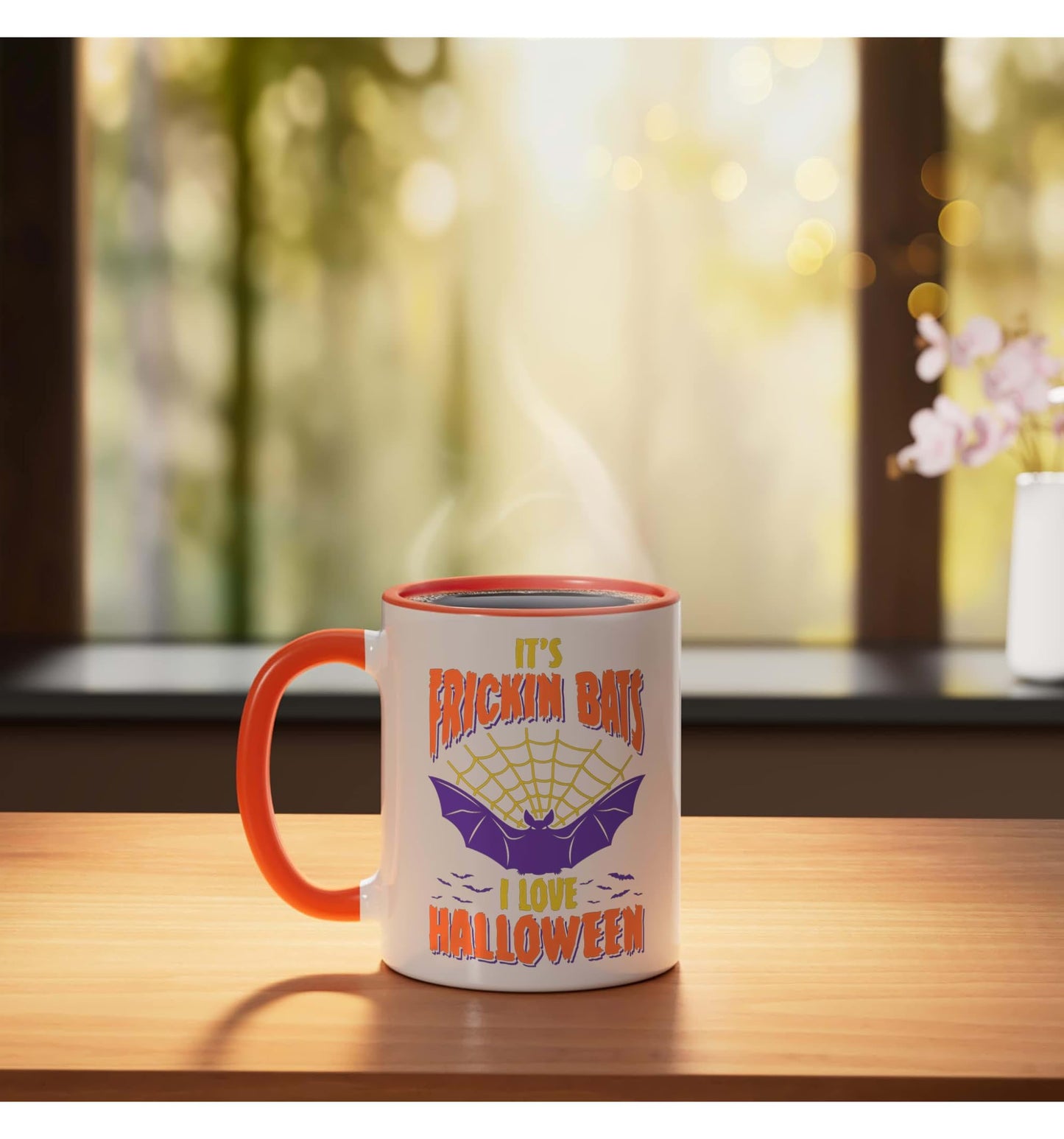 Halloween 2026 It's Frickin Bats I Love Halloween Ceramic Mug, Orange/White