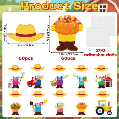 60pcs Farm Theme Cutouts Farmer with Straw Hat Bulletin Board Decorations Farmer Paper Cut-Outs Classroom Decor for Boy Girl Classroom DIY Craft Photo Kindergarten Preschool Wall Door Decor Supplies